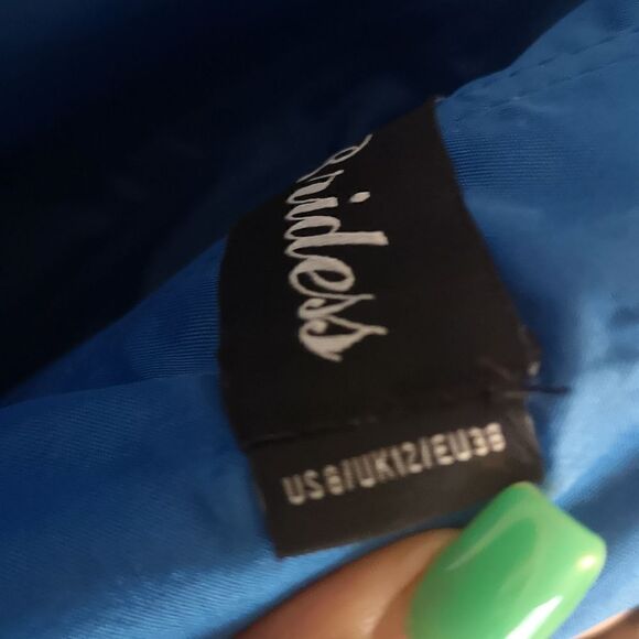 Bride's Mermaid Gown Plunging Neckline Royal Blue Size 8 - Picture 10 of 16